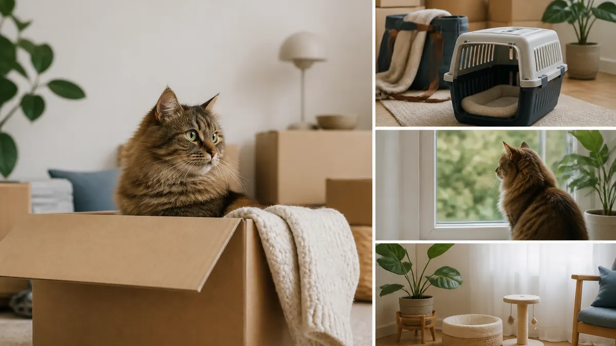 Så gör du flytten trygg för katten – illustration till guide om Katter blir lätt stressade av en flytt. Så förbereder du flyttdagen, hur län