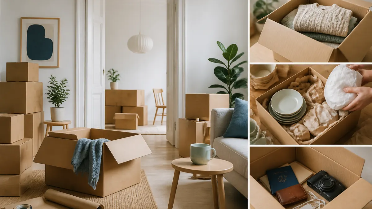 Så packar du inför flytten – illustration till guide om Packa i rätt ordning inför flytten: sällan använt först, rum för rum, rätt tekni